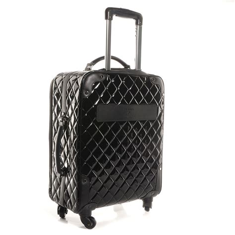 chanel luggage rolling trolley diamond quilted black|Chanel Luggage .